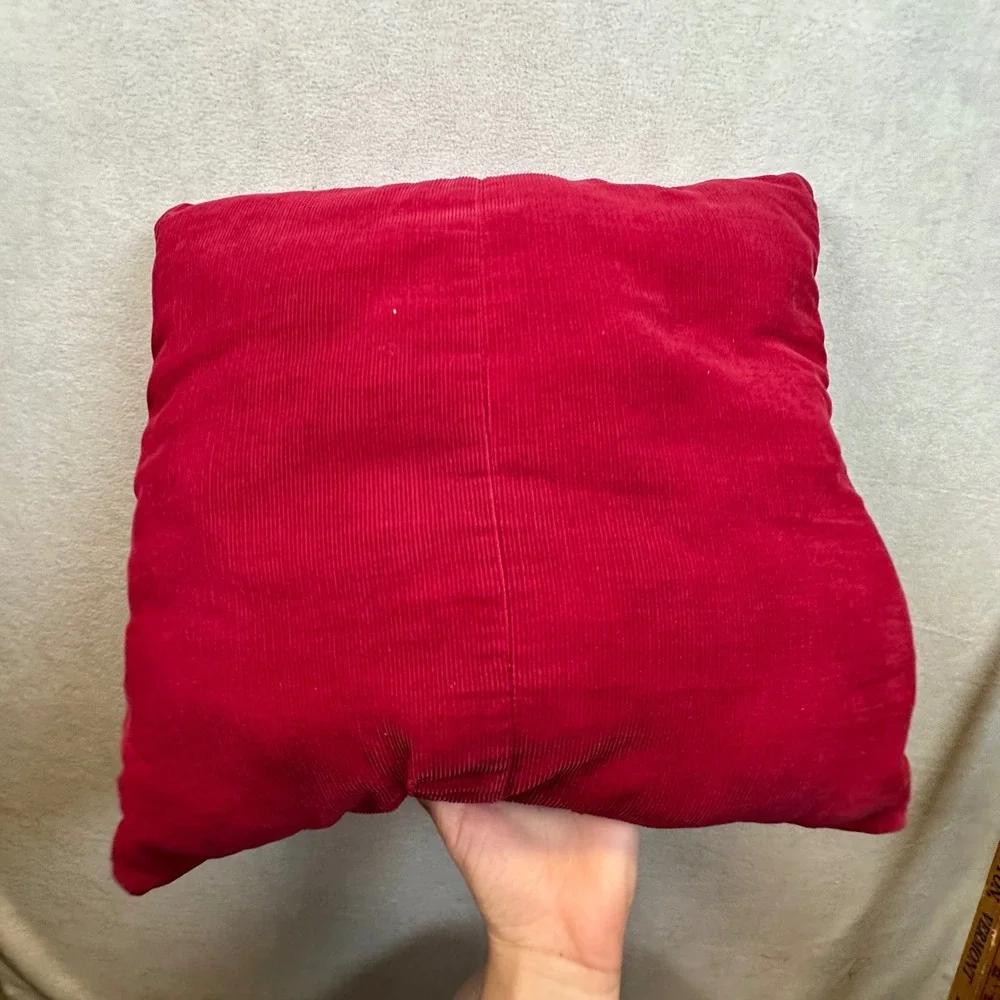 Vintage Oklahoma University Corduroy Throw Pillow Red Embroidered Sooners OU